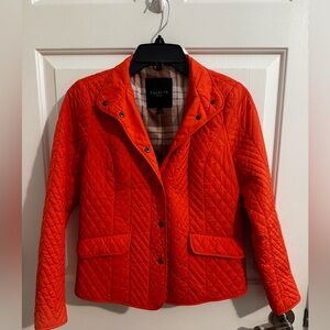 Talbots New Quilted Barn Jacket Tangerine Orange Pockets Size XS P 0/2